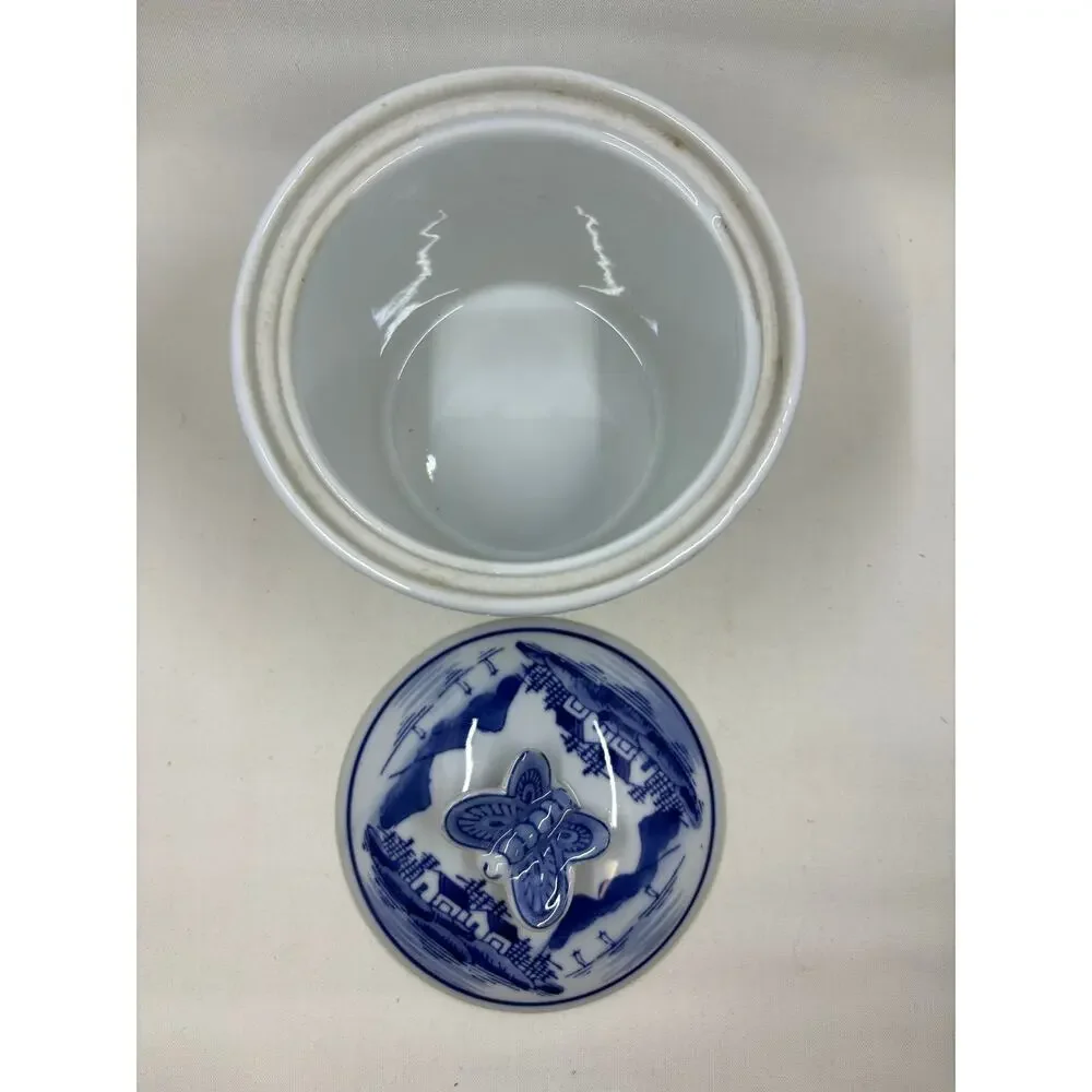 Blue & White Chinese Porcelain Covered Ginger Jar Canister